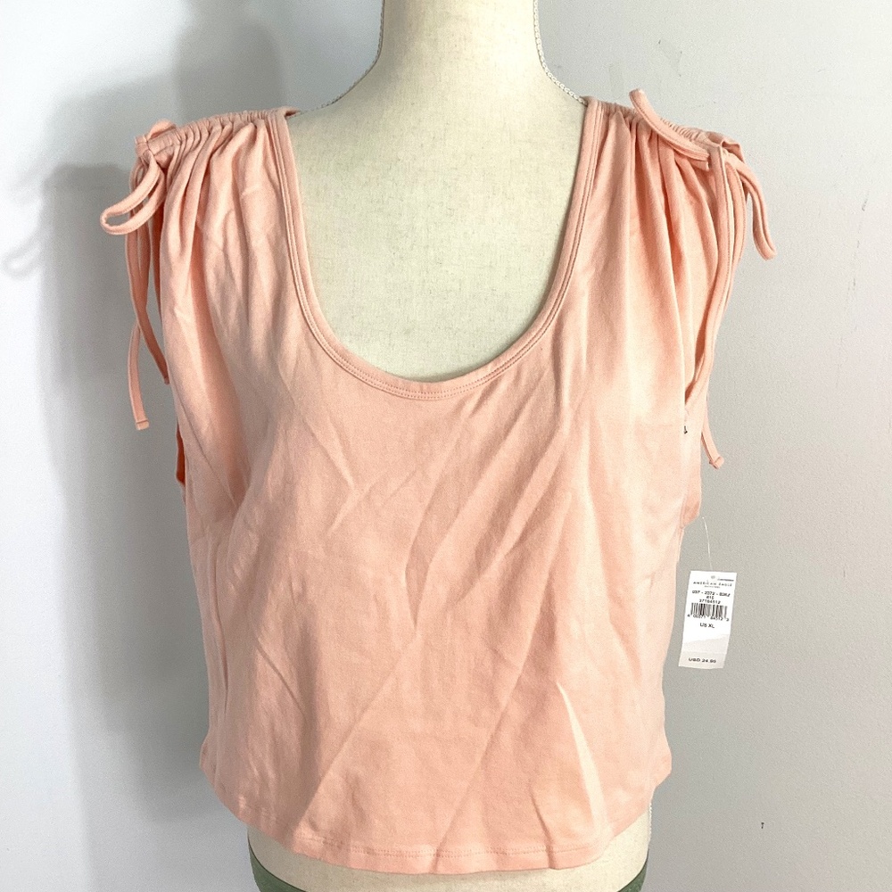 NWT AMERICAN EAGLE OUTFITTERS XL PEACH KNIT BOXY CROP TANK TOP BLOUSE RUSHED